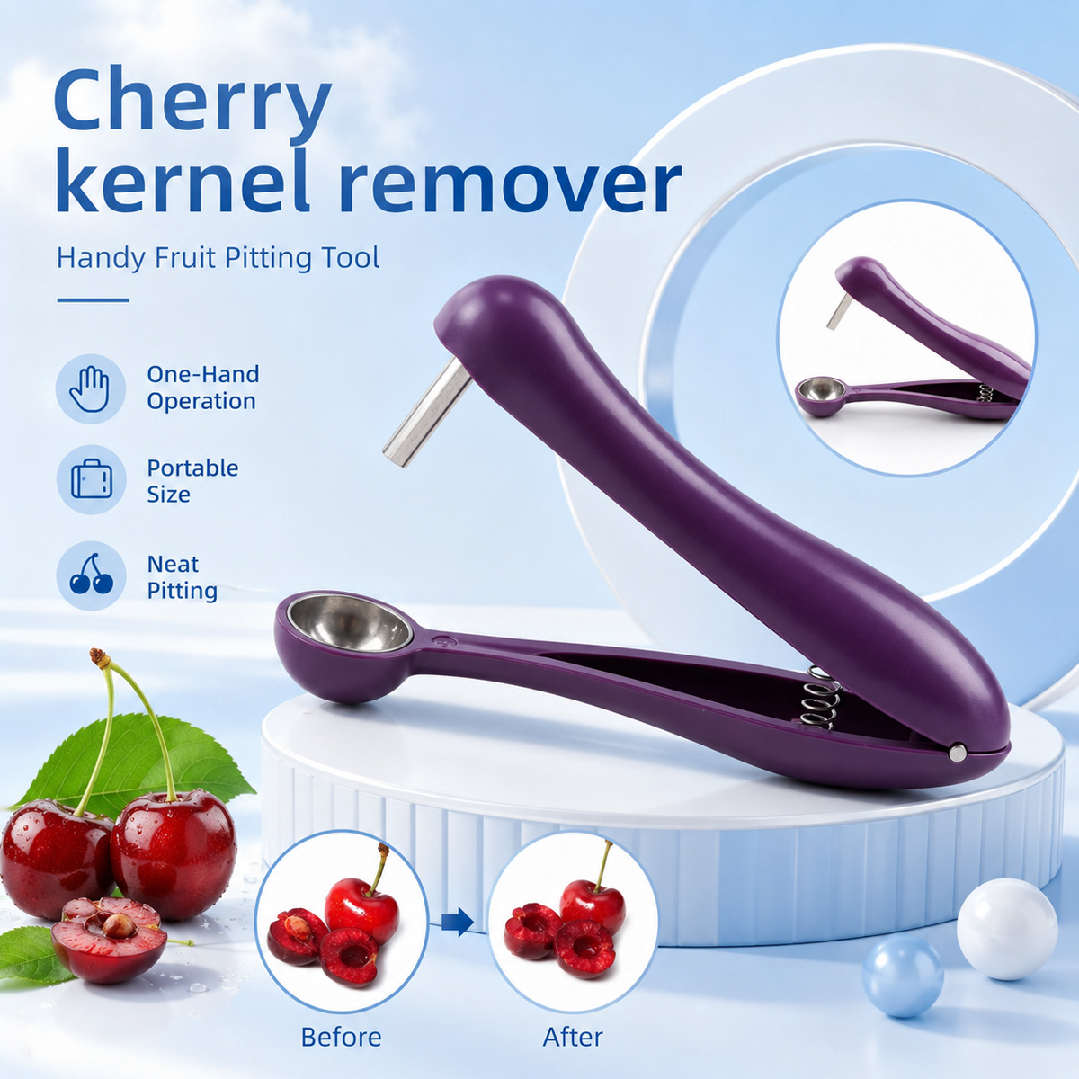 Kitchen And Baking Tools - Descorazonador de cerezas y aceitunas manual,