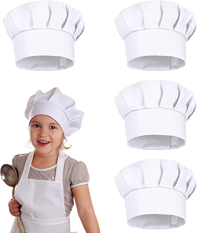Baking Kitchen For Kids - 4 Gorros de Chef Blancos para
