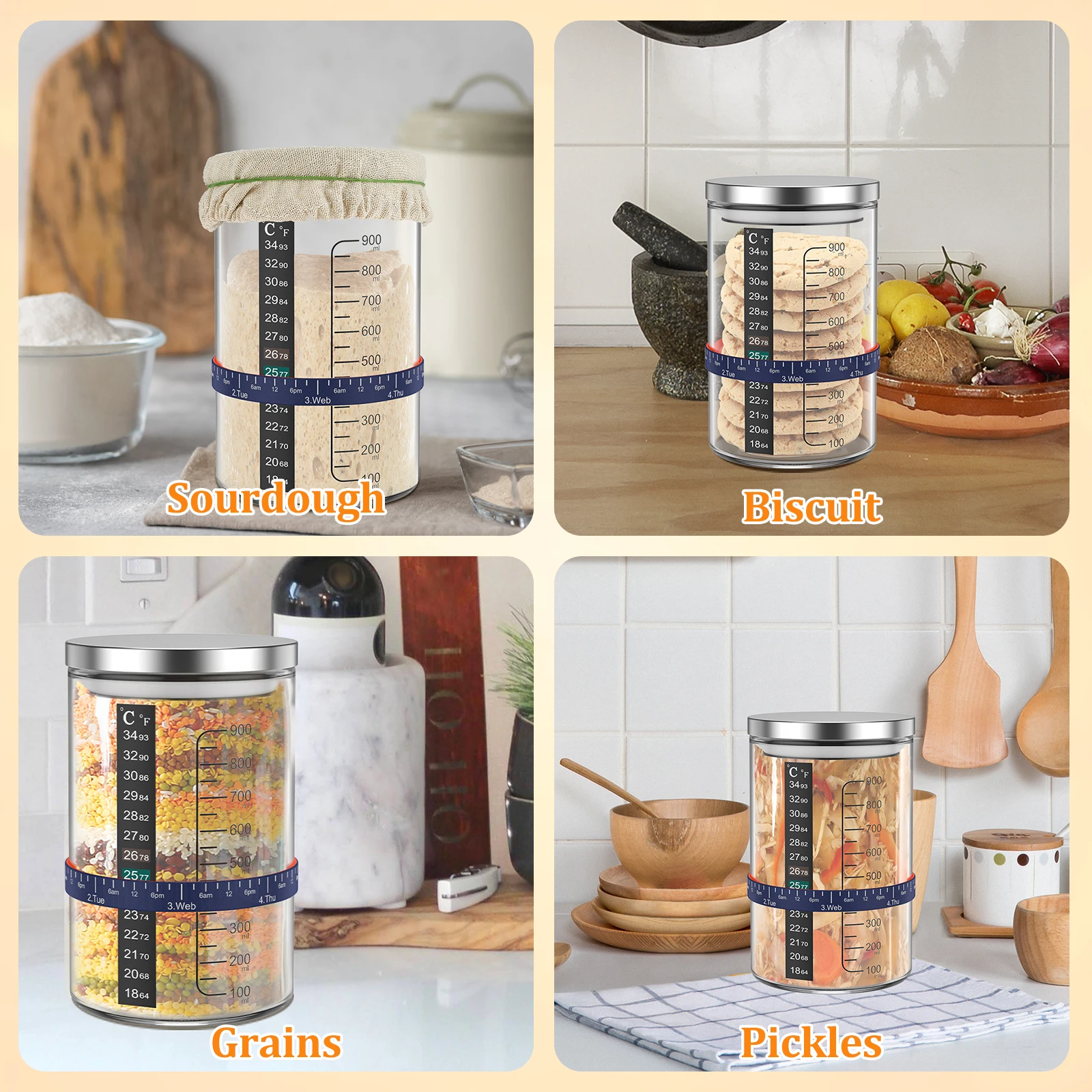Kitchen Baking Soda - Tarro de 900ml para fermento de